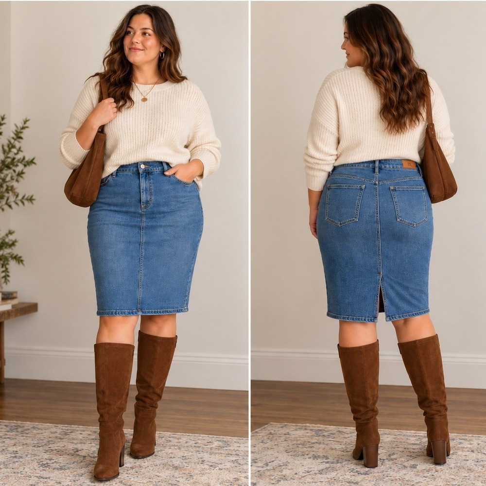Lauren Ralph Lauren Denim Pencil Skirt 16 Blue Cotton Stretch Classic Fall Style